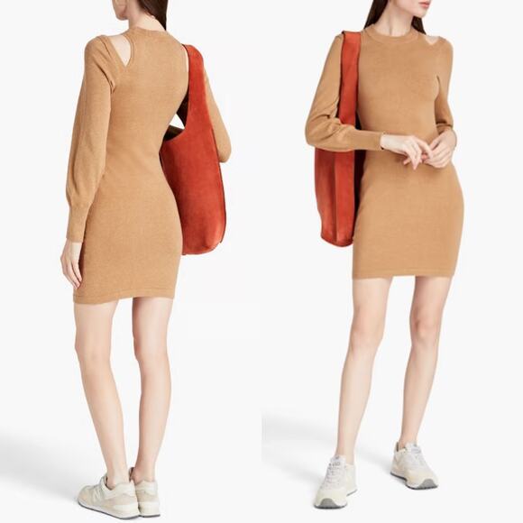 Naadam Cashmere Cutout Cotton Cashmere Sweater Dress Tan Sz XS - Picture 1 of 9